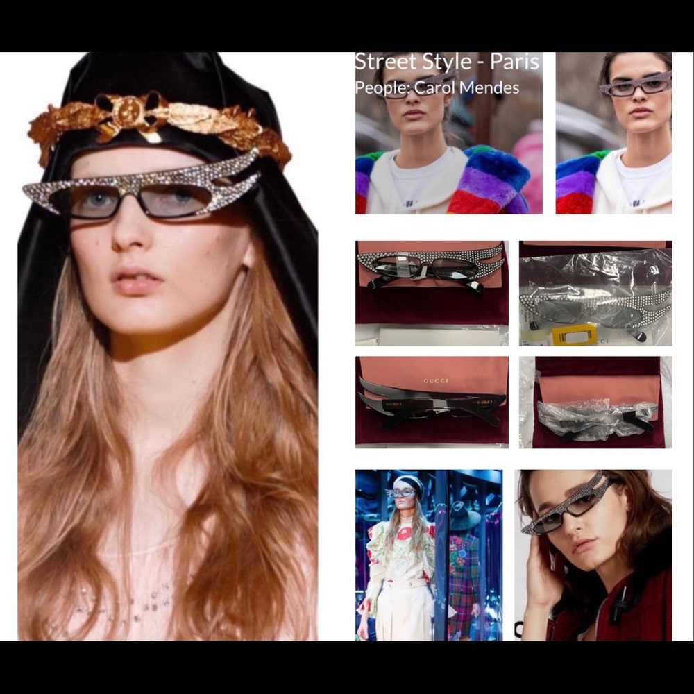 GUCCI DRAMATIC & FUTURISTIC CRYSTAL EMBELLISHED CAT EYE SUNGLASSES